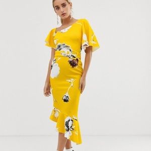 ASOS one shoulder belted floral midi dress